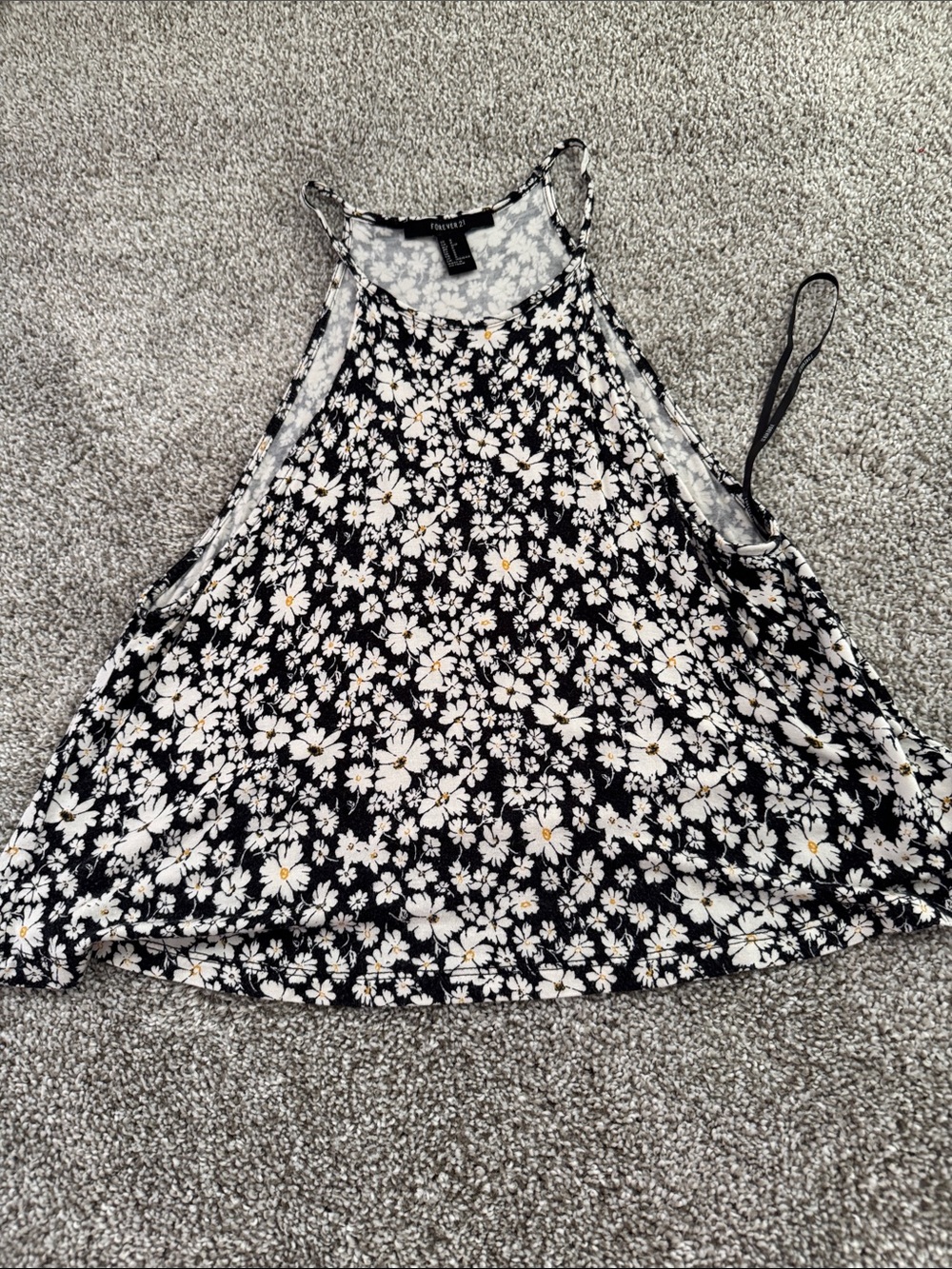 Forever 21 Black Daisy Print Halter Camisole with White and Yellow Flowers